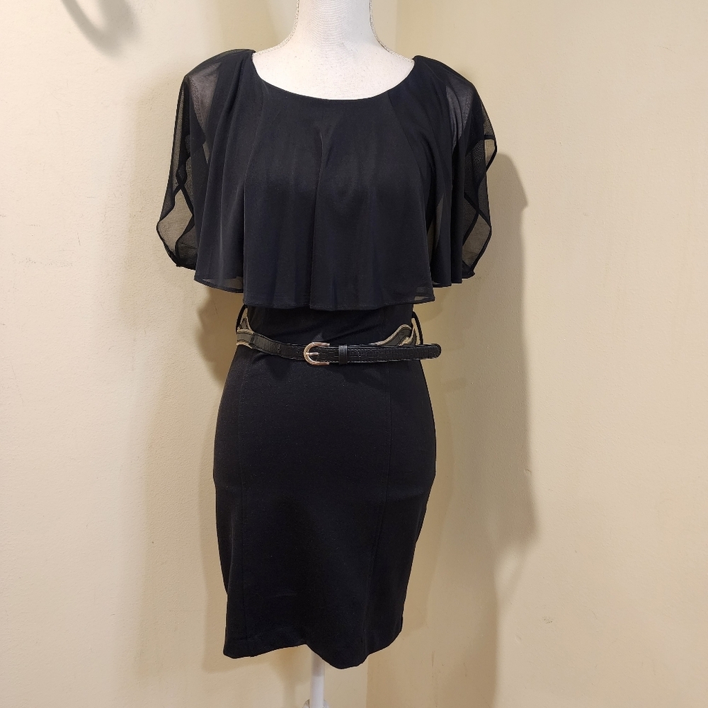 XOXO Elegant Black Fitted Dress with Sheer Size S